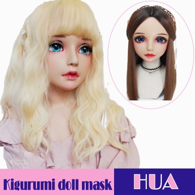 (Hua)Crossdress Sweet Girl Resin Half Head Female Kigurumi Mask With BJD Eyes Cosplay Anime Doll Mask